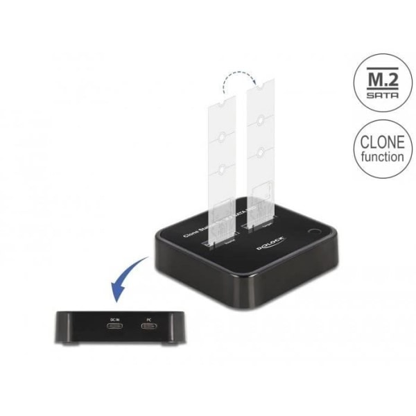 USB 3.0 M.2 SATA docknings- och kloningsstation - DELOCK - Svart - Strömadapter