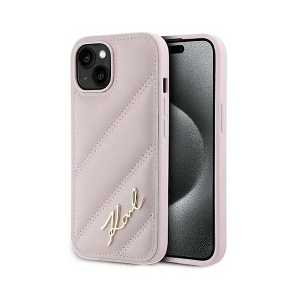 Karl Lagerfeld Diagonal Quilted Script - Fodral för iPhone 14/15/13 (Rosa) Rosa