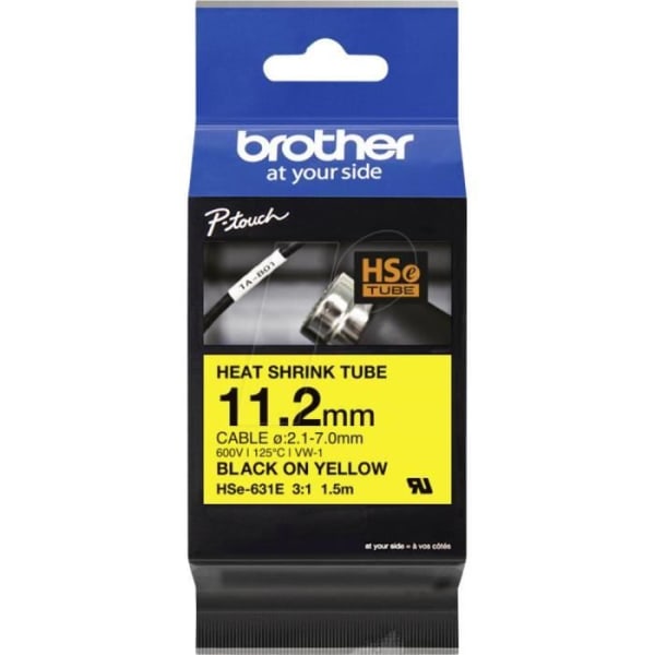Skrivband - BROTHER - HSE631E - Gul - Svart - 11.2 mm