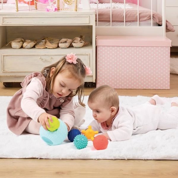 LUDI - 3D Puzzle Multi Balls for Baby - 6 sensoriska bollar - Väck bebis och utveckla motoriska färdigheter - från 6 månader Flerfärgad