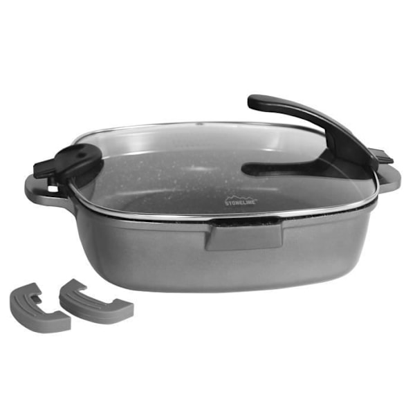 STONELINE® FUTURE fyrkantig stekpanna 24 x 24 cm - med glaslock med silfunktion - non-stick beläggning - grå färg Grå