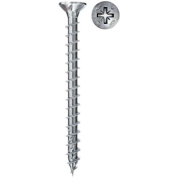 Låda med 200 träskruvar PowerFast II FPF II CZF BC 200 försänkt huvud FISCHER PZ-spår - vitzinkad - fullgängad - Ø 5 x 25mm