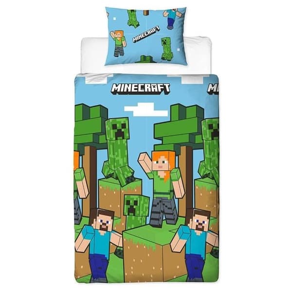 Enkel Minecraft Epic-sängkläder - Rotationsdesign - Blå - Grön