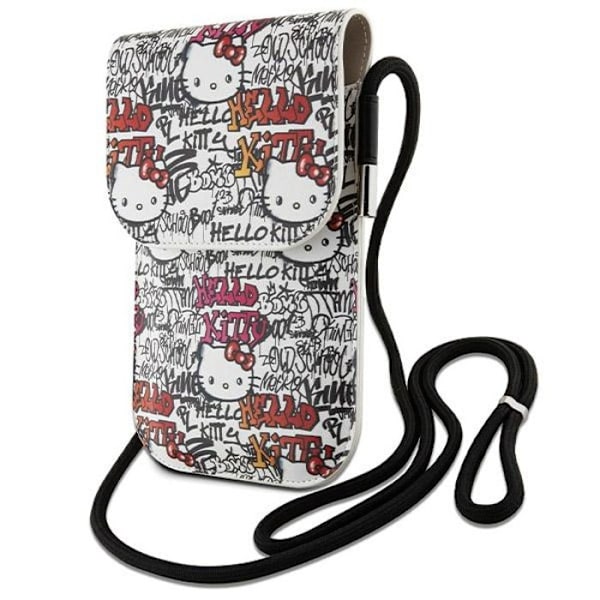 Axelväska i läder med Hello Kitty graffiti snöre (beige) beige