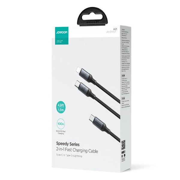 Typ-C till Lightning-kabel, USB-C, snabb laddning, 100 W, 1,5 m - JoyRoom Speedy Series (SA21-1T2) - Svart