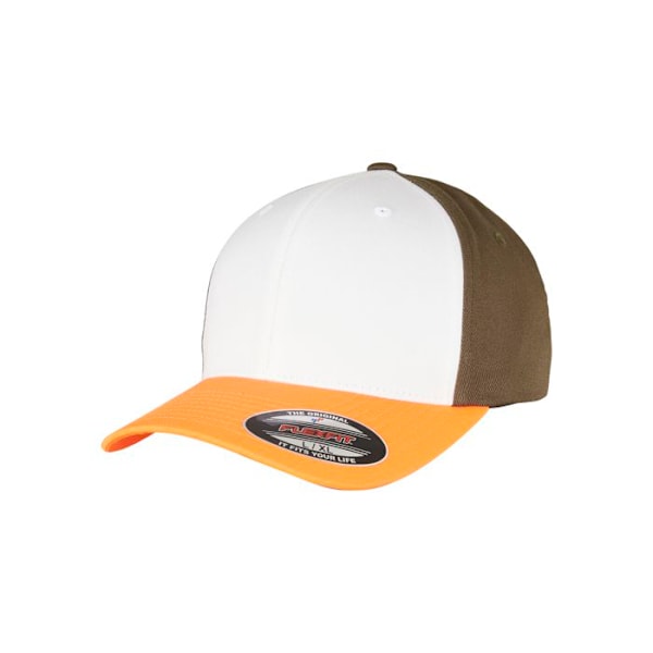 Keps - Flexfit - 3-Färgad - Neonorange/Vit/Olive - Unisex - Vår/Sommar orange fluo/vit/oliv S / M