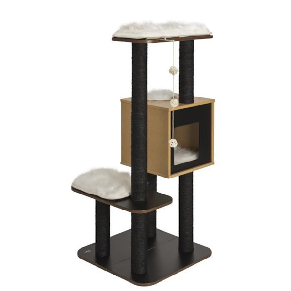 VESPER Cat Tree High Base Svart H120cm Svart, brun och beige