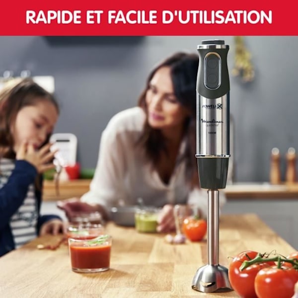 MOULINEX 4in1 Quickchef Immersion Mixer, 10 hastigheter, minihackare, visp, potatisstötare, 800 ml kopp, 1000W, svart/rostfritt stål DD65H810 Mörkgrå / rostfritt stål