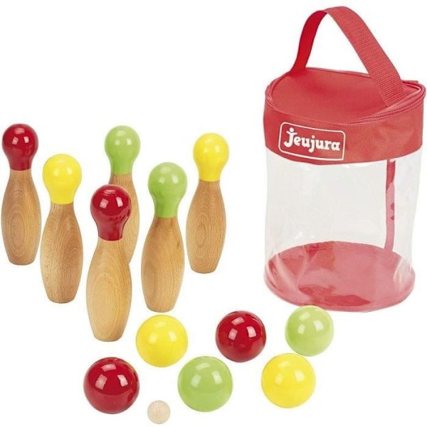 JEUJURA Bowling- och petanquespel i trä Tillverkad i Frankrike Flerfärgad