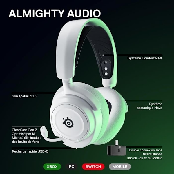 High-end trådlöst spelheadset med flera plattformar - STEELSERIES - ARCTIS NOVA 7X - Vit Vit