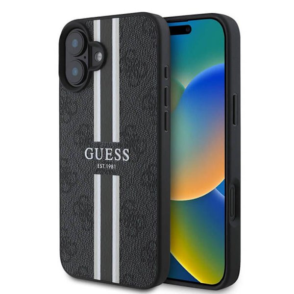 Skydd för iPhone 16 Plus - Guess Hardcase 4G Med Tryckta Randig MagSafe (GUHMP16MP4RPSK) - Svart