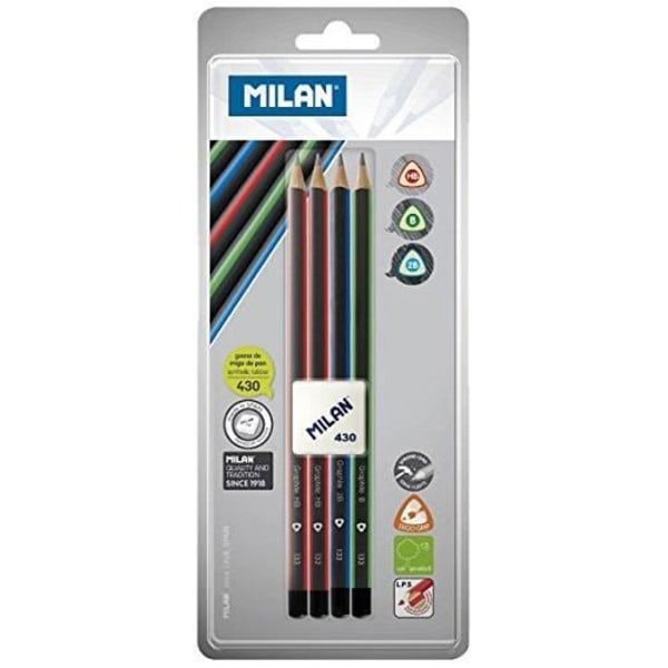 Milan Blister med 4 triangulära grafitpenna, suddgummi - BYM10344