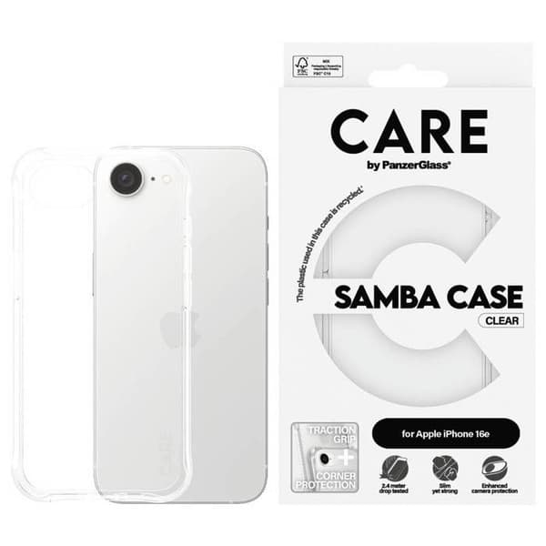 PanzerGlass Case Modernt Samba Skärmskydd för Apple iPhone 16e transparent chockresistent CRRFSMBG29845 Transparent