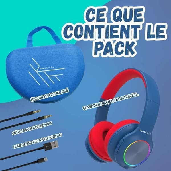 Bluetooth-hörlurar - PowerLocus - Pled - Röd - Fällbar - För Barn Röd