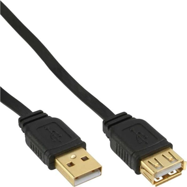 InLine® USB 2.0 platt förlängningskabel, A hane/hona, svart, guldkontakt, 0,5 m