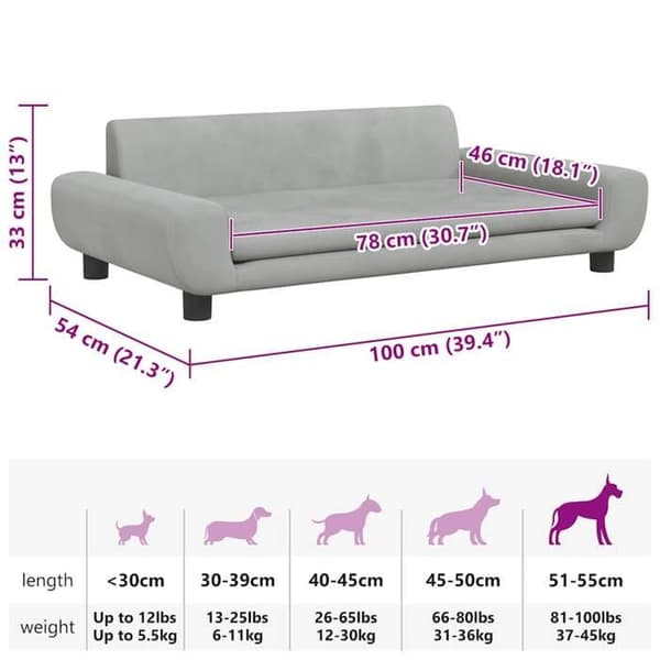 Hundsäng - VIDAXL - 100x54x33 cm - Sammet - Ljusgrå - Rektangulär Ljusgrått
