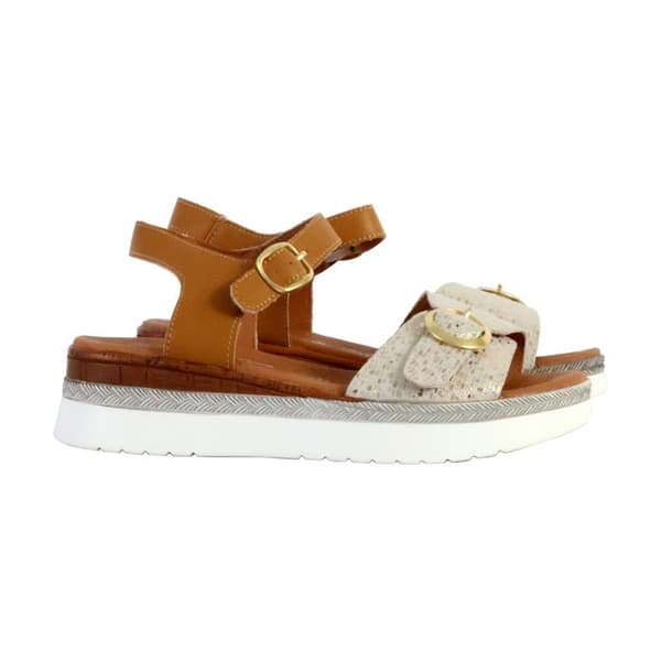 Alénoa TDF Läder Platt Sandal - Platina Camel Platin Kamel 38