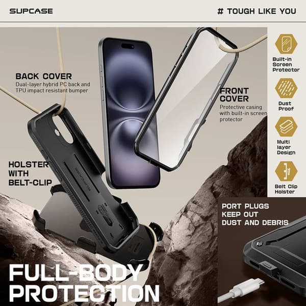 Skyddsfodral - Supcase - Unicorn Beetle Pro - Halvstyv - Svart - iPhone 16 Svart