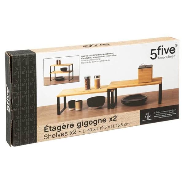 2 stapelbara hyllor "Nera" i bambu - 5 five simply smart beige
