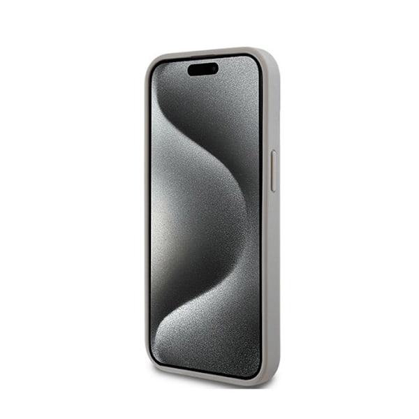 DKNY Leather Mono Stripe & Metal Logo - Fodral för iPhone 15/14/13 (beige)