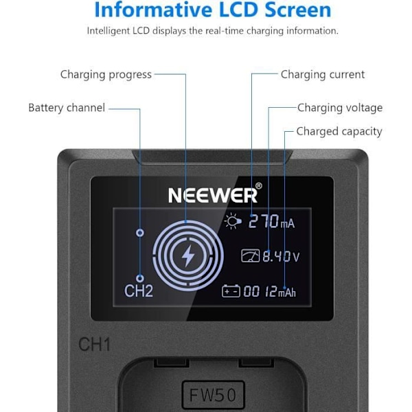 Ersättningsbatteri - NEEWER - NP-FW50 - 2-pack 1100mAh - Dubbel USB-laddare - USB-C inkluderad