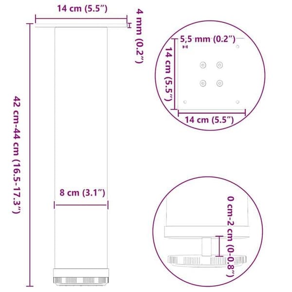 vidaXL Bordsben för soffbord 4 delar Vit 42-44 cm Stål 4012465