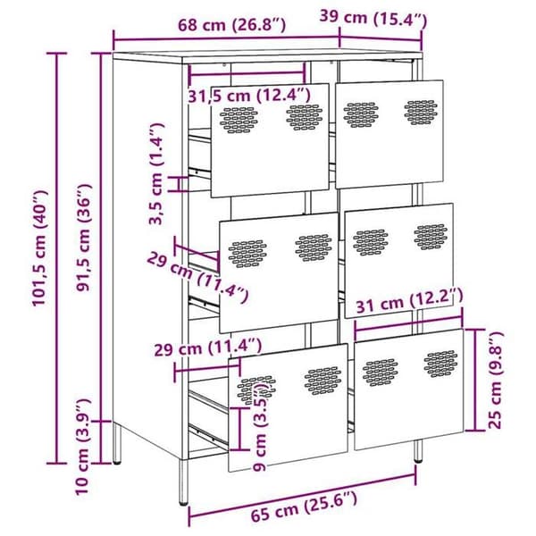 vidaXL Buffé hög antracit 68x39x101,5 cm stål 851222