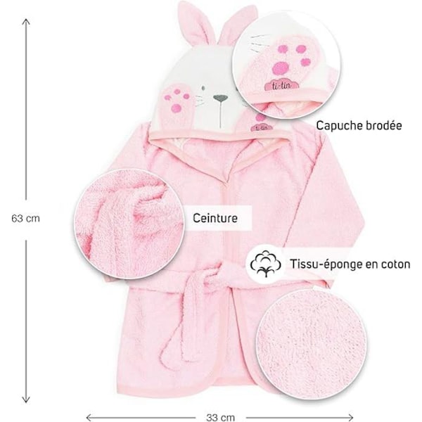 Barnrock - Ti-Tin - Design med kaninöron - Rosa - 6 till 18 månader - Frotté bomull Rosa