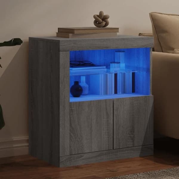 vidaXL Buffé med LED-lampor sonoma grå 60,5x37x67 cm 836621