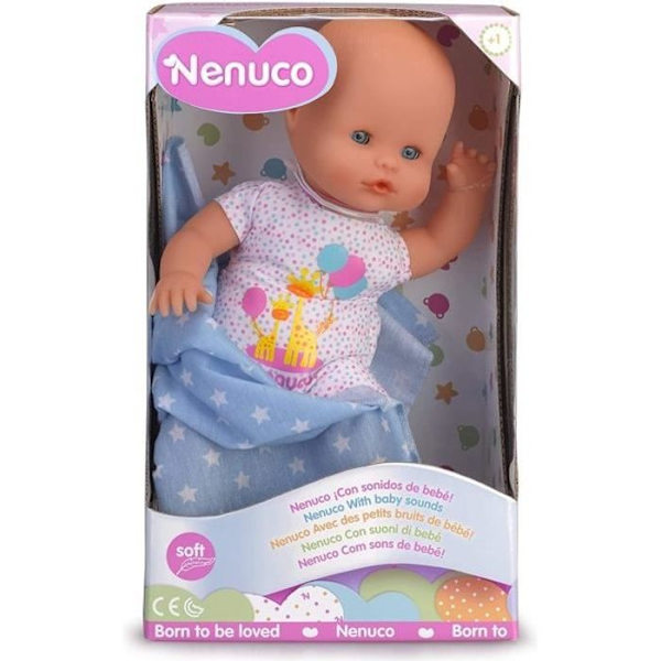 Docka - FAMOSA - NENUCO NEWBORN - Babyljud - Filt ingår - Mixat Rosa, Blå