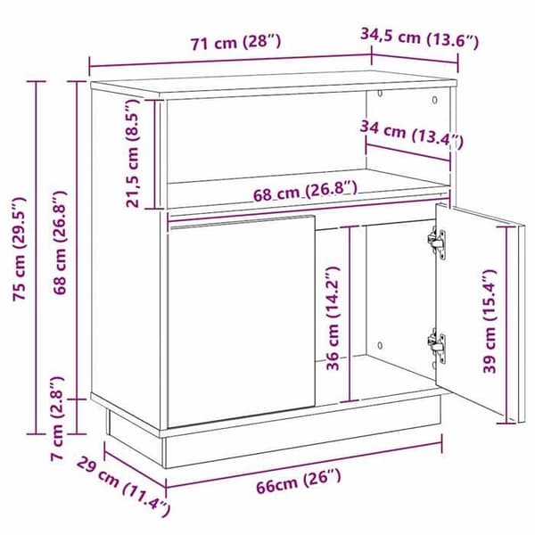 vidaXL Buffé LED Gamla trä 71 x 34,5 x 75 cm Ingenjörsträ 869656
