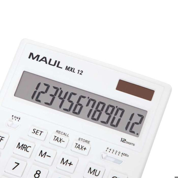 Maul MXL 12 Skrivbordsräknare vit Display: 12 batteridriven, solcellsdriven (B x H x D) 155 x 205 x 35 mm Vit