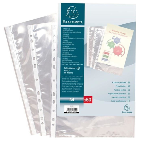 EXACOMPTA 100 Perforerade fickor A4 Slät polypropen 6x100e Transparent