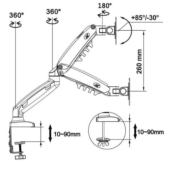 OBS North Bayou Monitor Skrivbordsfäste, Vridbar Monitor Arm 17"-30" Modell F80 Svart