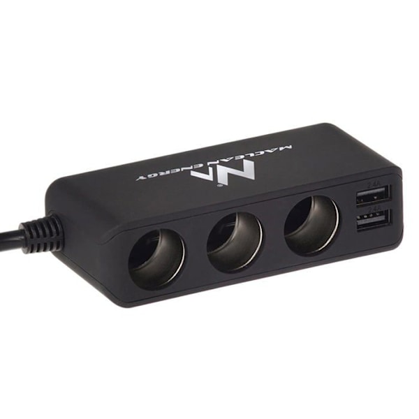 Maclean MCE117 Multi 3-vägs 2-utgång USB cigarettändaruttag svart