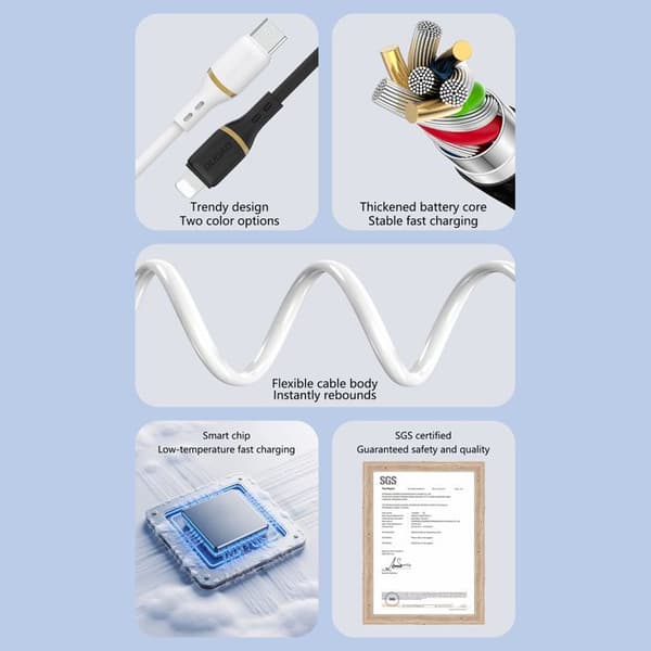 Siliconekabel USB-A - USB-C 5A 1m - vit