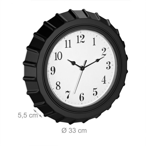 Relaxdays väggklocka, formas i kapsel, drivs med batteri, analog, sekundvisare, Ø 33 cm, svart svart vit