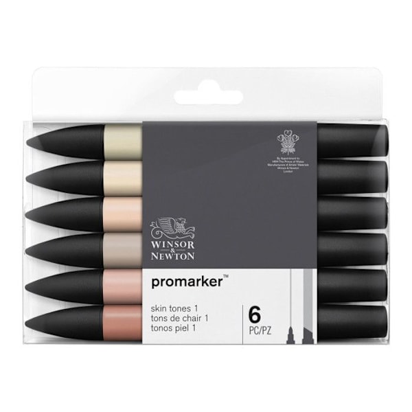 Alkoholpennor - Winsor & Newton - Promarker - Hudtoner - 6 st - Dubbelsidig spets Hudtoner