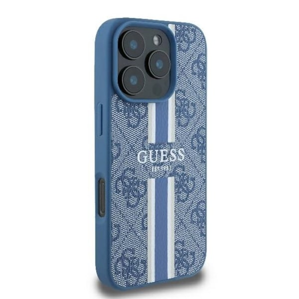 Coque Guess 4G med tryckta ränder MagSafe för iPhone 16 Pro (blå)