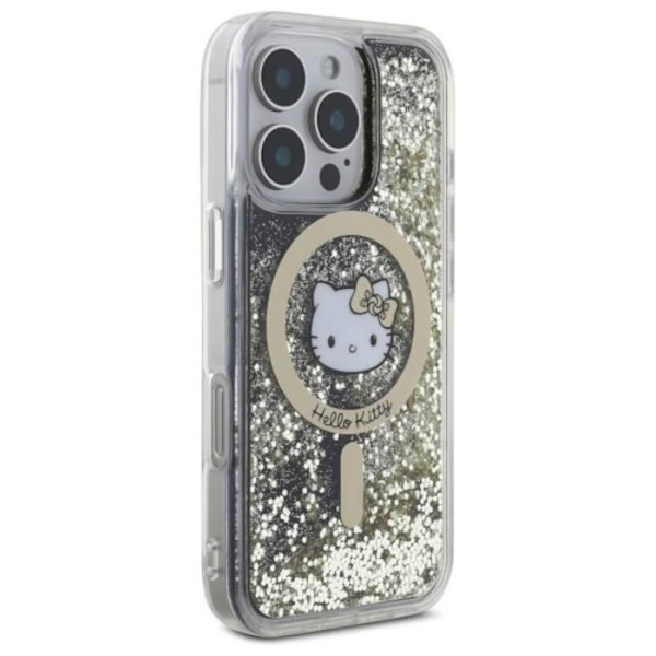 Skyddshölje - CG MOBILE - Hello Kitty HKHMP16LLGDIK - Svart och Guld - Flytande Glitterfeber - iPhone 16 Pro svart guld