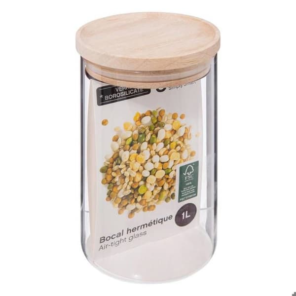 Glasburk med trälock "Hermet" 1L - 5five Transparent