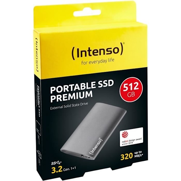 Extern SSD-hårddisk - INTENSO - PREMIMUM - 512GB - Grå
