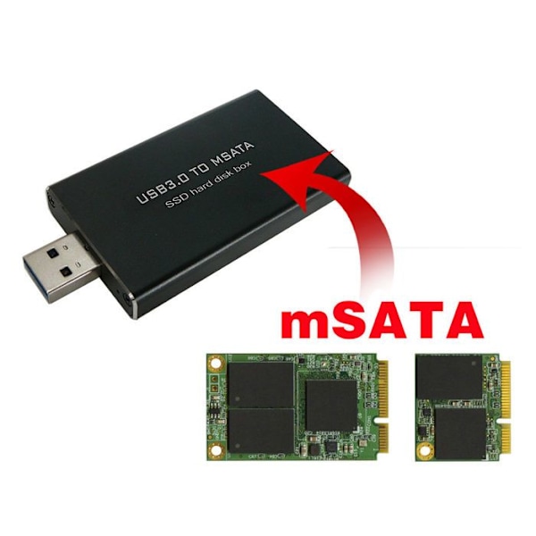 mSATA till USB3-hölje i kompakt format för 30 mm eller 50 mm mSATA typ SSD