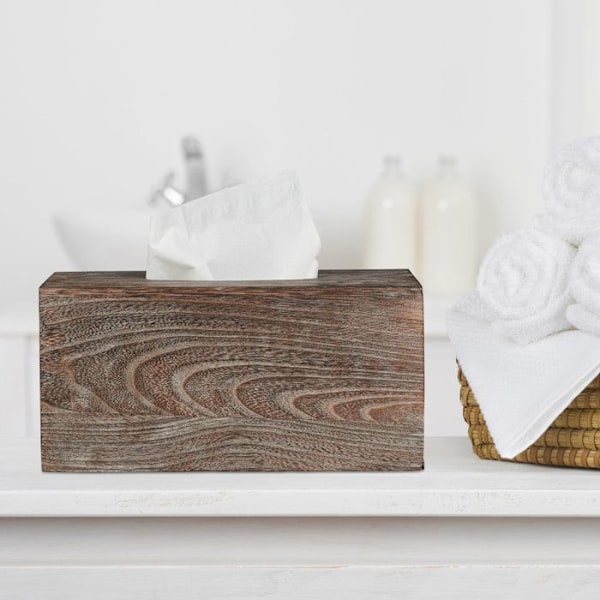 Relaxdays Tissue Box, Badrums Tissue Dispenser, Trä, Shabby Style, HLP: 13 x 26,5 x 14,5 cm, Brun Brun