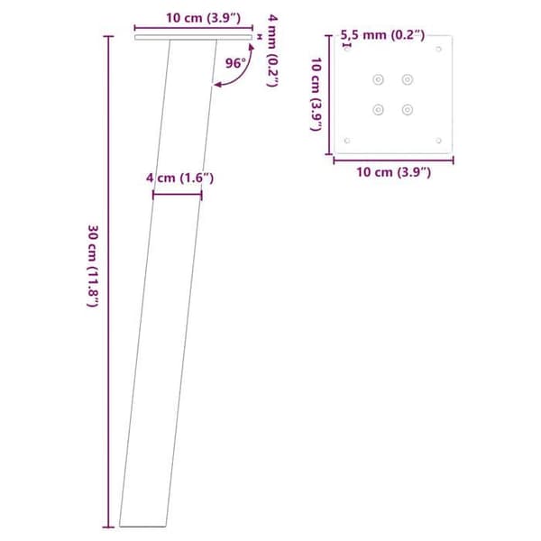 vidaXL Bordben 4 delar Vit 30 cm Stål 4012485