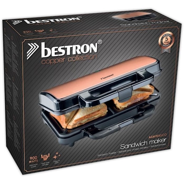 BESTRON ASM90XLCO XL non-stick croque monsieur - 900W Svart/koppar