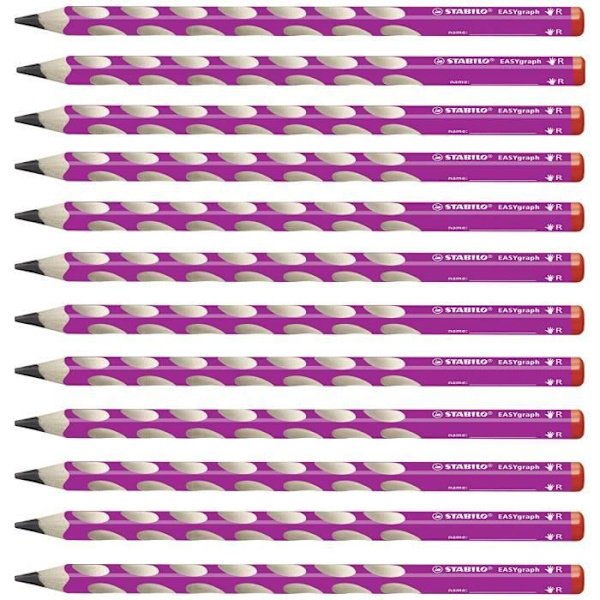 STABILO EASYgraph - 12-pack ergonomiska grafitpenna HB (rosa) - Högerhänt - 322/01-HB
