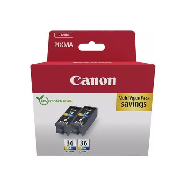 Pack 2 bläckpatroner CANON CLI-36 - Flera färger