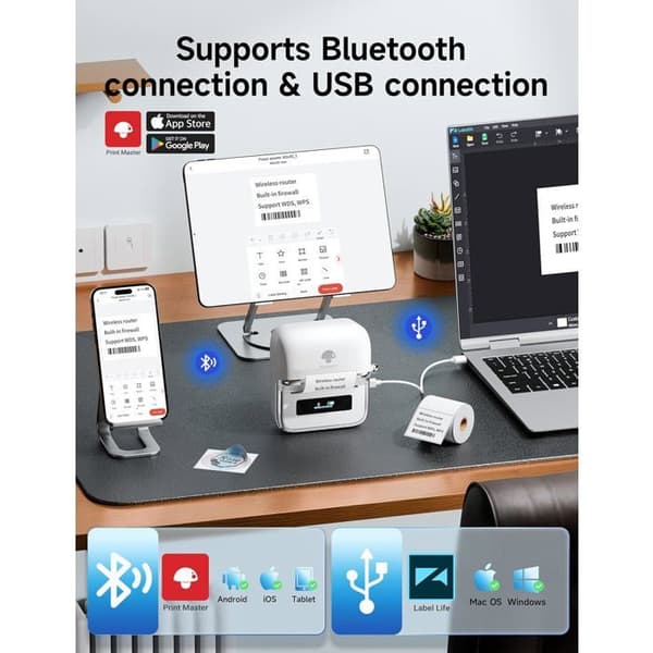 Phomemo M250 etikett skrivare - Termisk, Bluetooth, Kompatibel med smartphone och PC