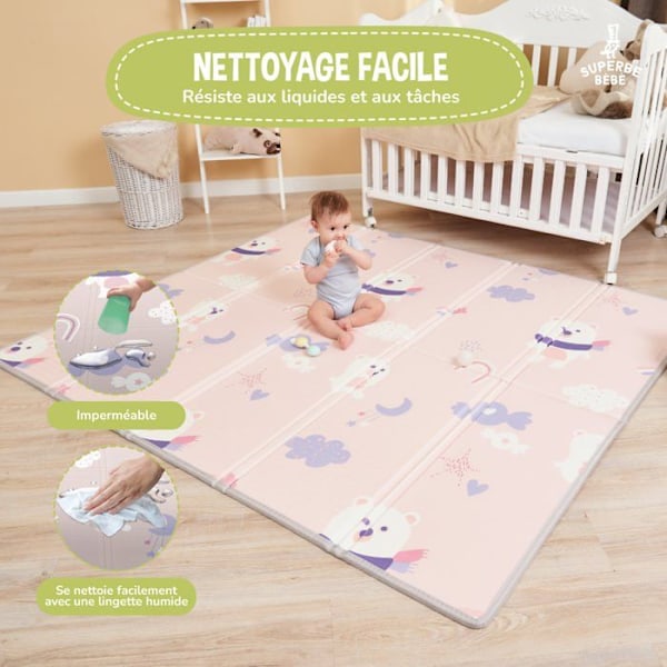Barnmatta/leksaksmatta för barn baby 180x200x1,5 cm XXL i tjockt hopfällbart vändbart skum - motorikmatta som främjar. Flerfärgade